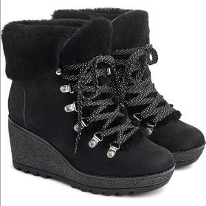 NEW! j. crew black shearling low wedge boots